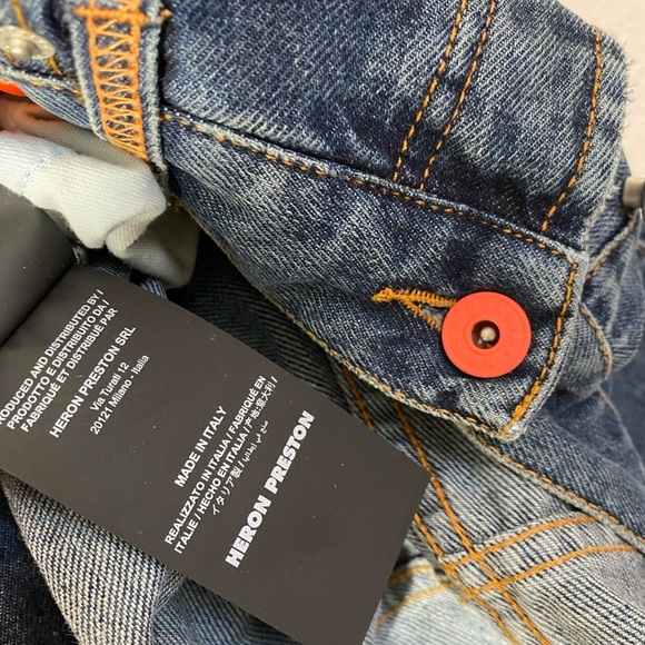 Heron Preston Jeans Mens Relaxed Fit High Rise Logo Denim Straight Leg - Picture 6 of 8